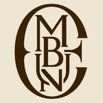 Monogram logo with interlocking letters on a beige background